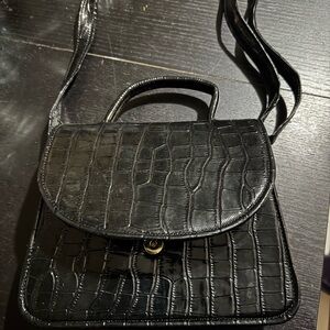 Black Croc-Embossed Crossbody Bag